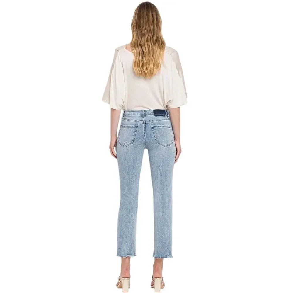 FLYING MONKEY Women's Polite High Rise Crop Straight Jeans Size 26 In Light - Picture 2 of 13